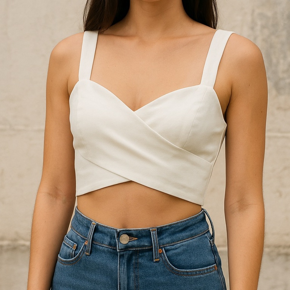 White Structured Crop Top Women’s Size L | Bustier Style Zip Back